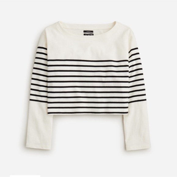 J.Crew Cropped boatneck T-shirt in mariner cotton - Picture 1 of 4